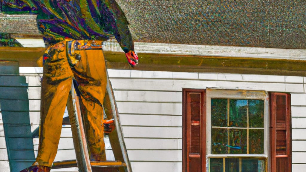 Man climbing ladder on Whippany, New Jersey home to replace roof