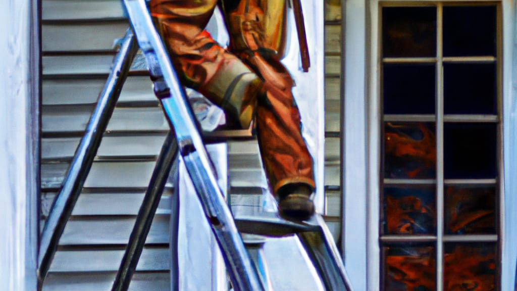 Man climbing ladder on White Plains, Georgia home to replace roof