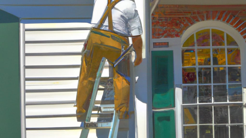 Man climbing ladder on Whitehouse Station, New Jersey home to replace roof