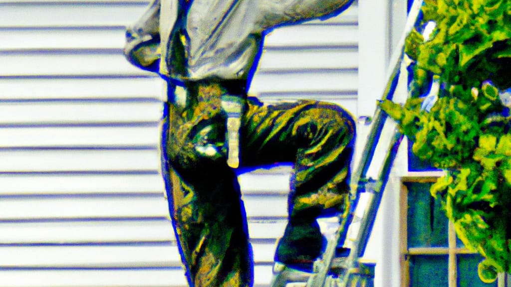 Man climbing ladder on Whiteville, North Carolina home to replace roof