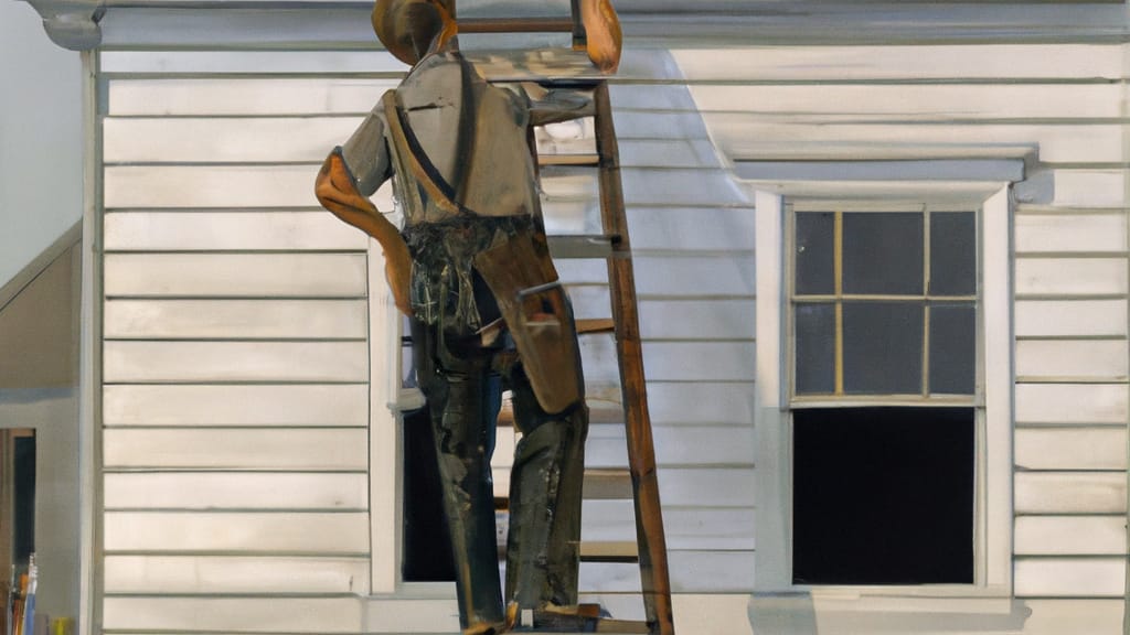 Man climbing ladder on Whitney Point, New York home to replace roof