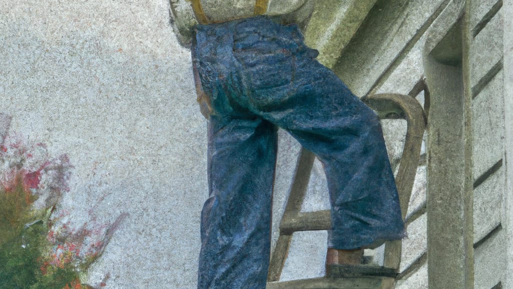 Man climbing ladder on Whitwell, Tennessee home to replace roof