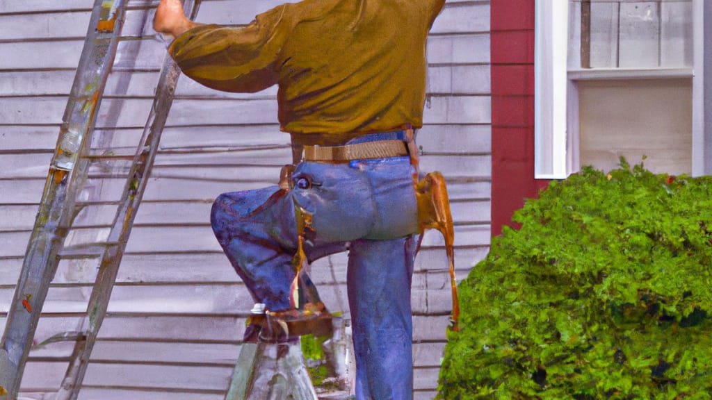 Man climbing ladder on Williamsville, New York home to replace roof