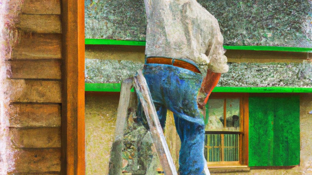 Man climbing ladder on Willis, Texas home to replace roof