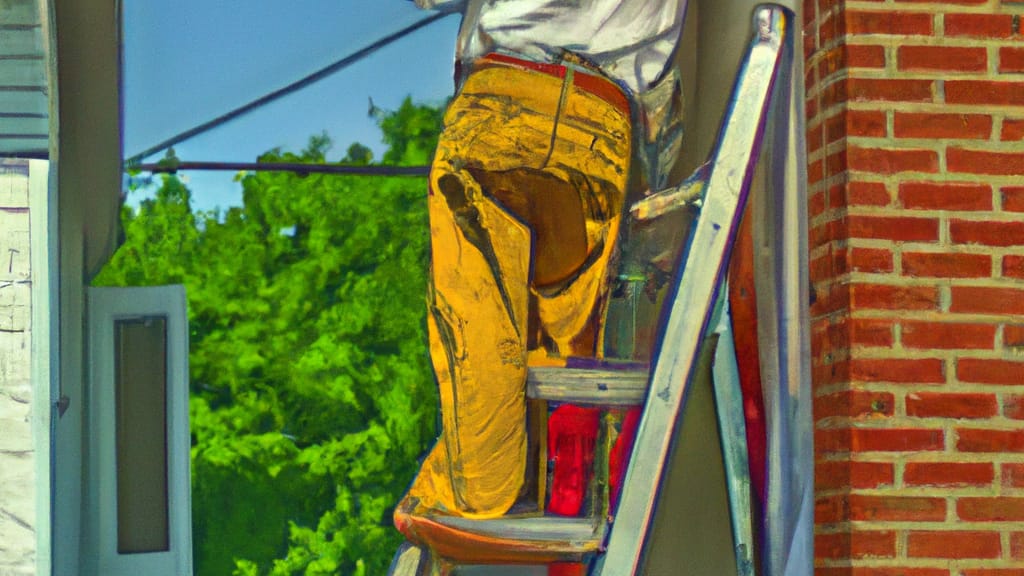 Man climbing ladder on Windsor Heights, Iowa home to replace roof