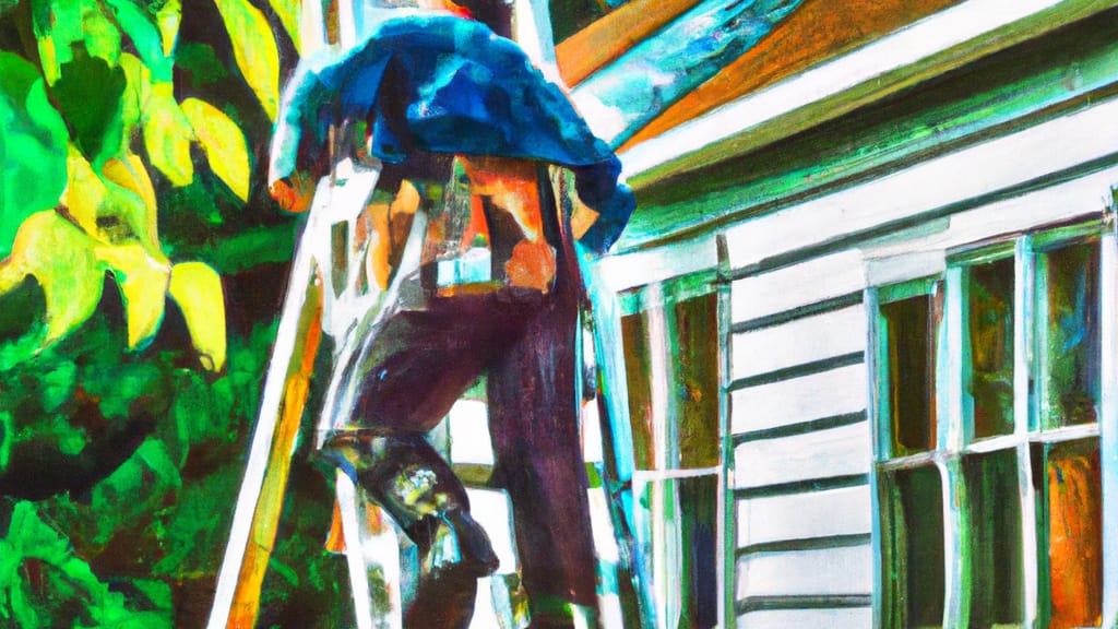 Man climbing ladder on Wingdale, New York home to replace roof