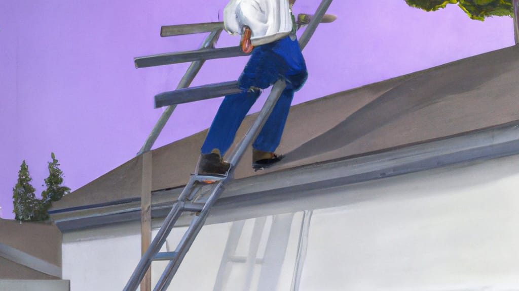 Man climbing ladder on Woodland Hills, California home to replace roof