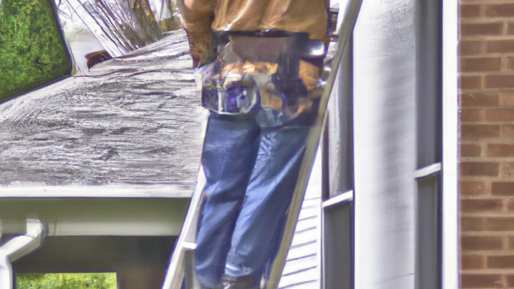 Man climbing ladder on Worthington, Ohio home to replace roof