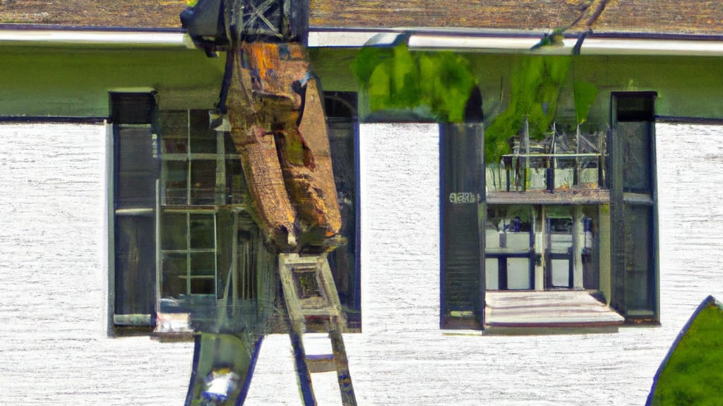 Man climbing ladder on Yardley, Pennsylvania home to replace roof