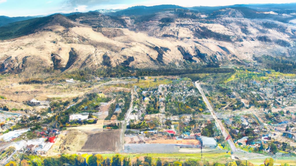 Salmon, Idaho painted from the sky