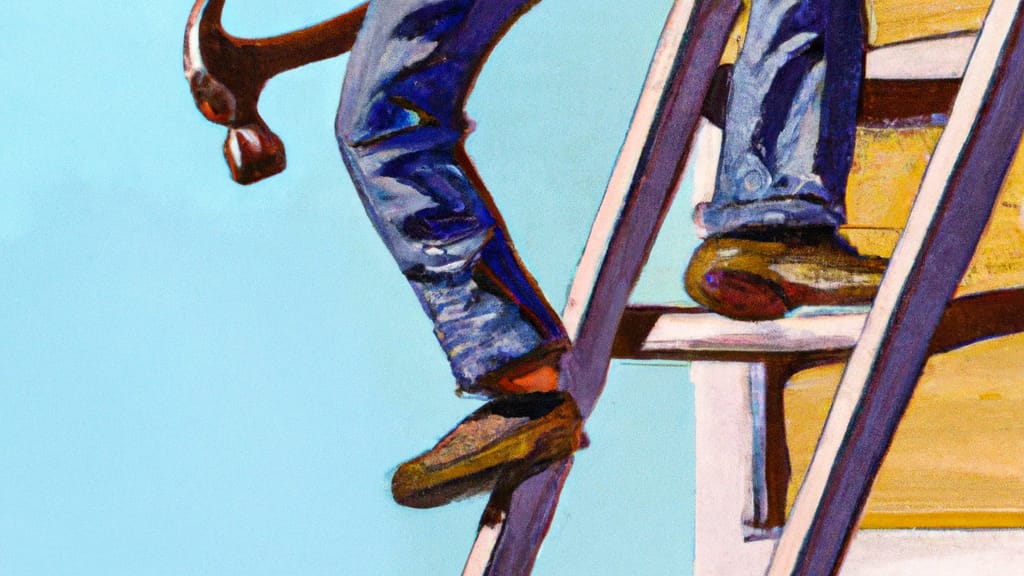 Man climbing ladder on North Dakota home to replace roof