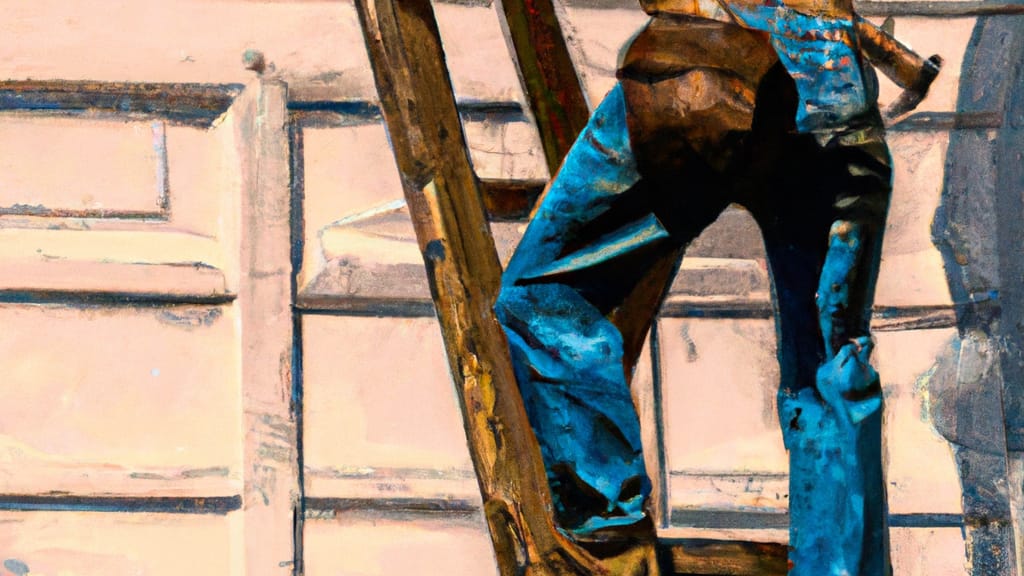 Man climbing ladder on Oregon home to replace roof