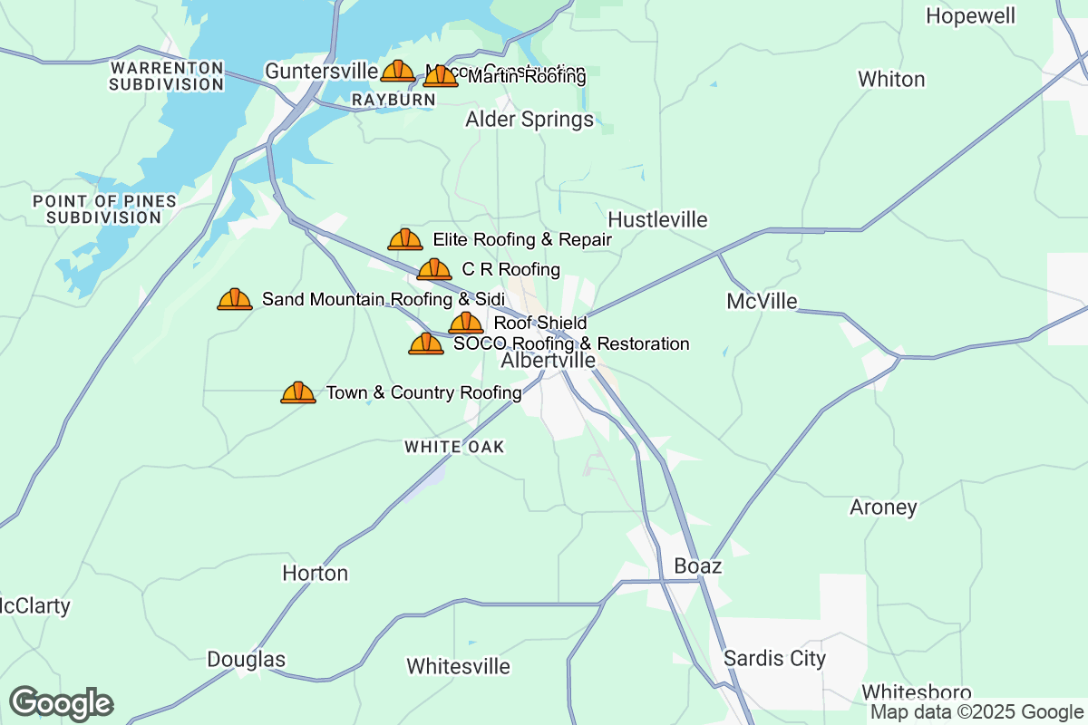 Map of Roofing Contractors in Albertville, Alabama