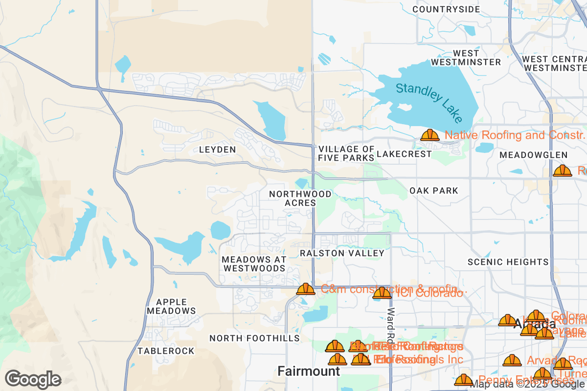 Map of Roofing Contractors in Arvada, Colorado
