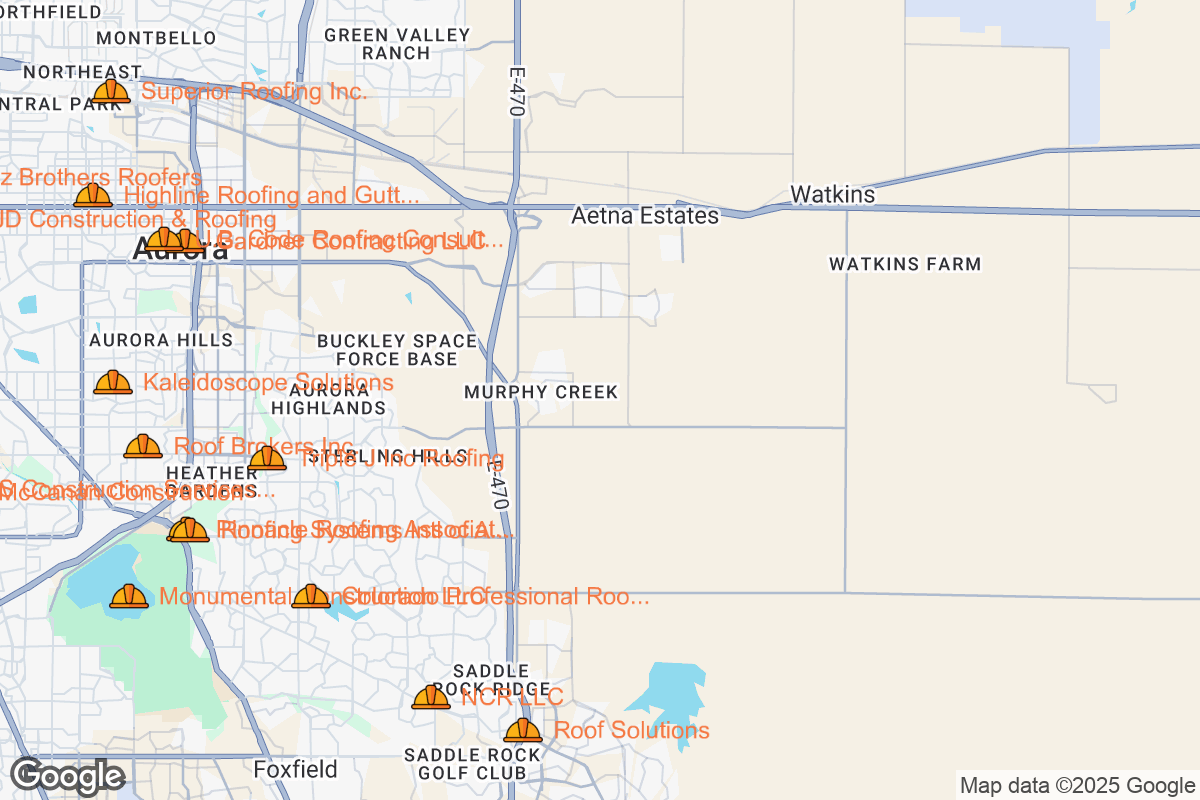 Map of Roofing Contractors in Aurora, Colorado