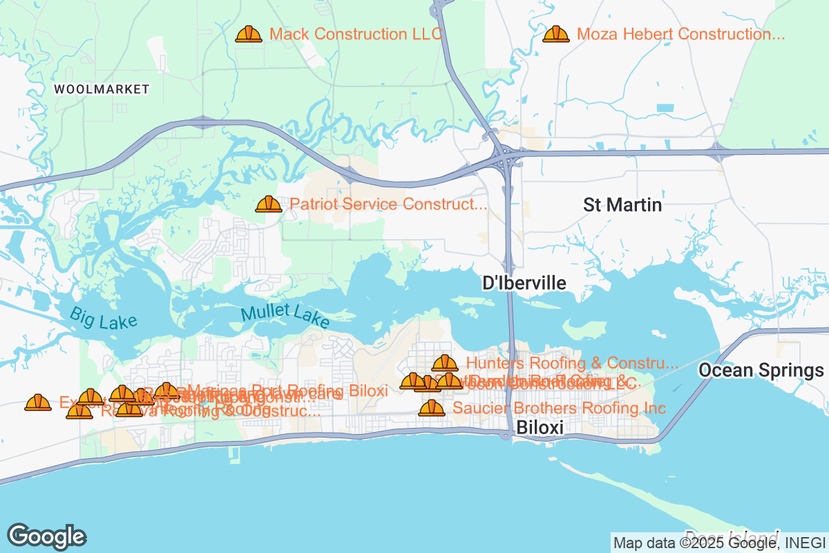 Map of Roofing Contractors in Biloxi, Mississippi
