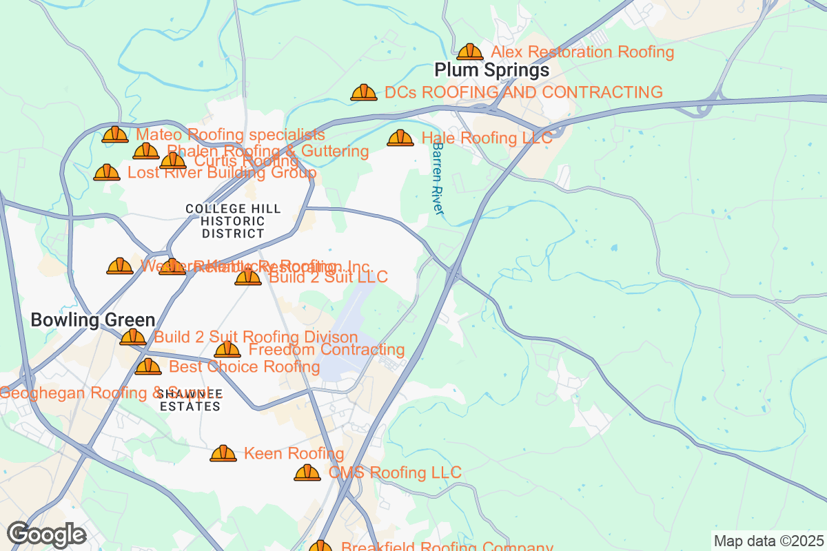 Map of Roofing Contractors in Bowling Green, Kentucky