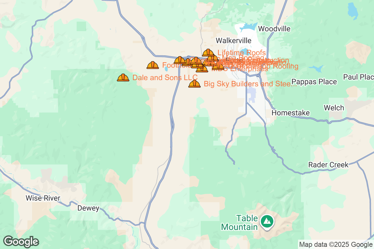 Map of Roofing Contractors in Butte, Montana
