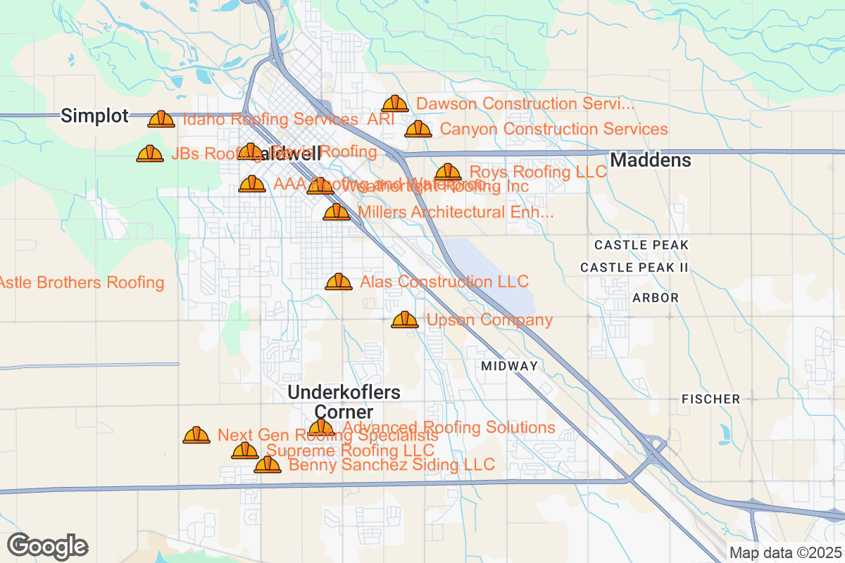 Map of Roofing Contractors in Caldwell, Idaho