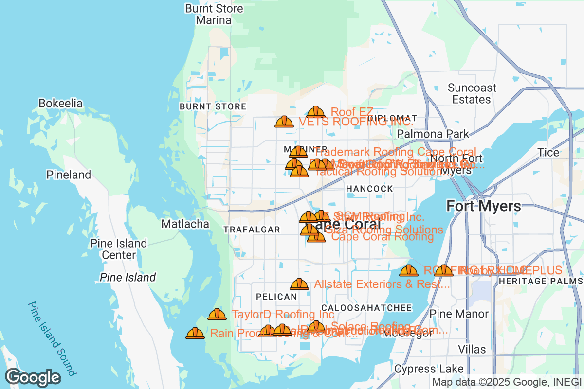 Map of Roofing Contractors in Cape Coral, Florida