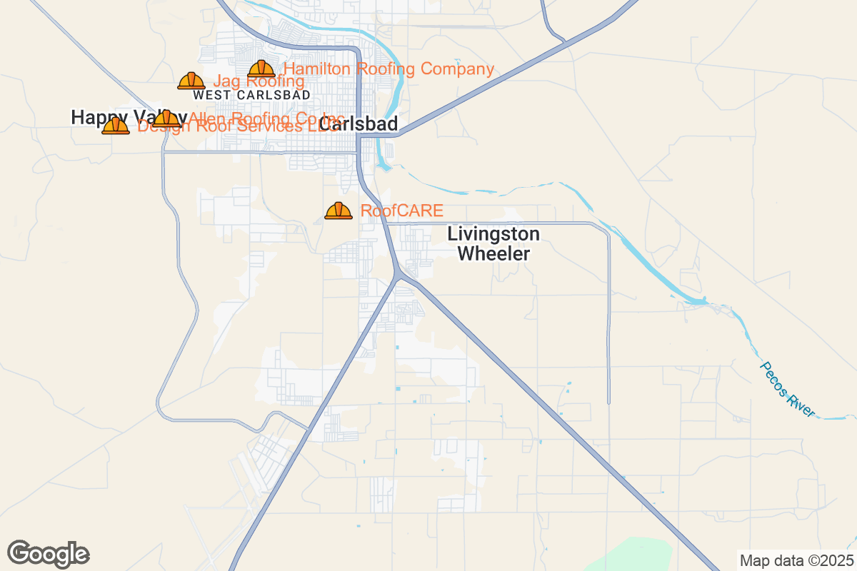 Map of Roofing Contractors in Carlsbad, New Mexico