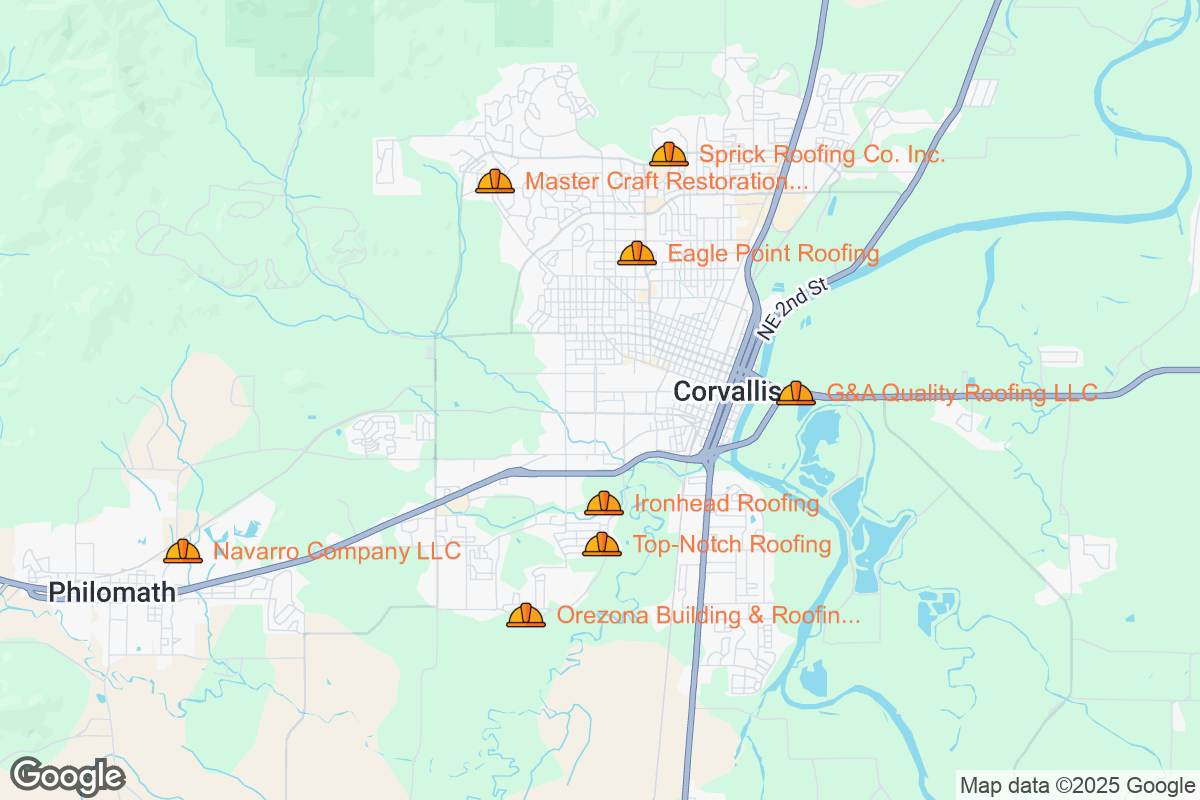 Map of Roofing Contractors in Corvallis, Oregon