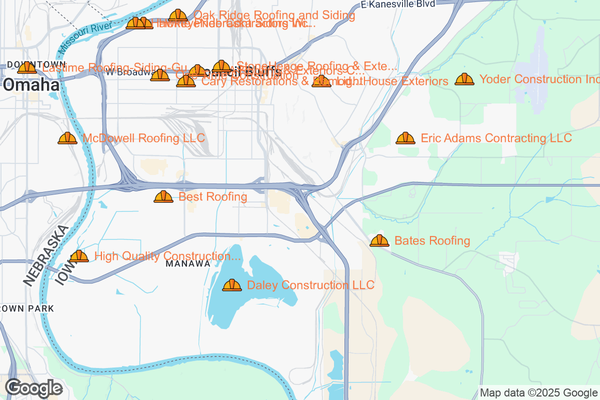 Map of Roofing Contractors in Council Bluffs, Iowa