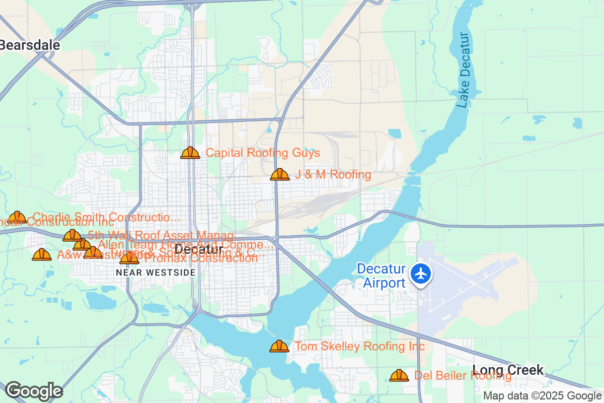 Map of Roofing Contractors in Decatur, Illinois