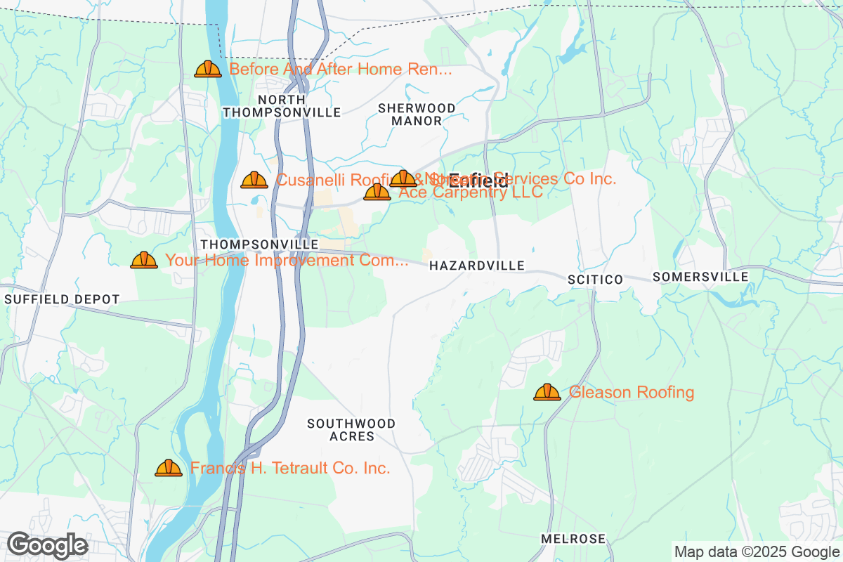 Map of Roofing Contractors in Enfield, Connecticut