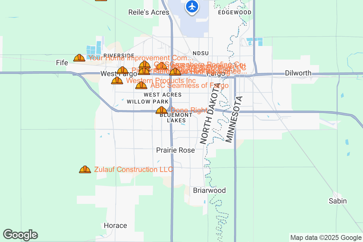 Map of Roofing Contractors in Fargo, North Dakota