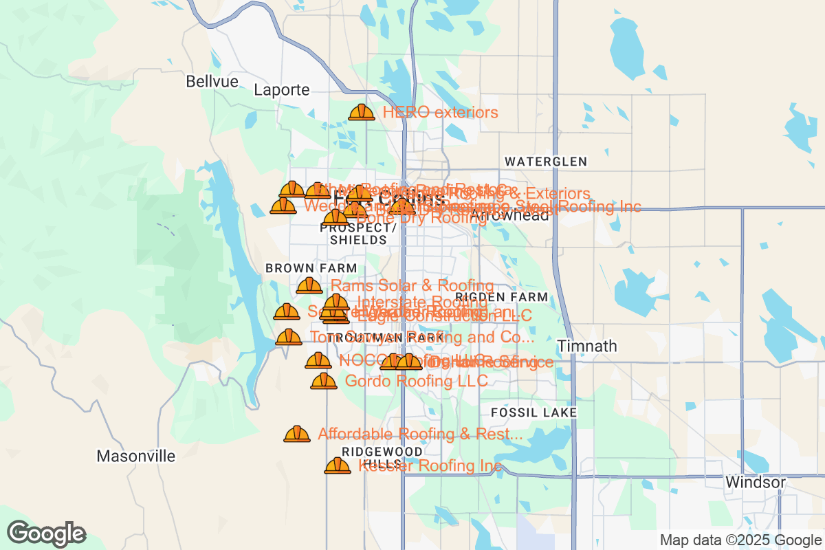 Map of Roofing Contractors in Fort Collins, Colorado