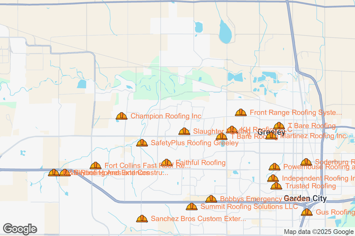Map of Roofing Contractors in Greeley, Colorado