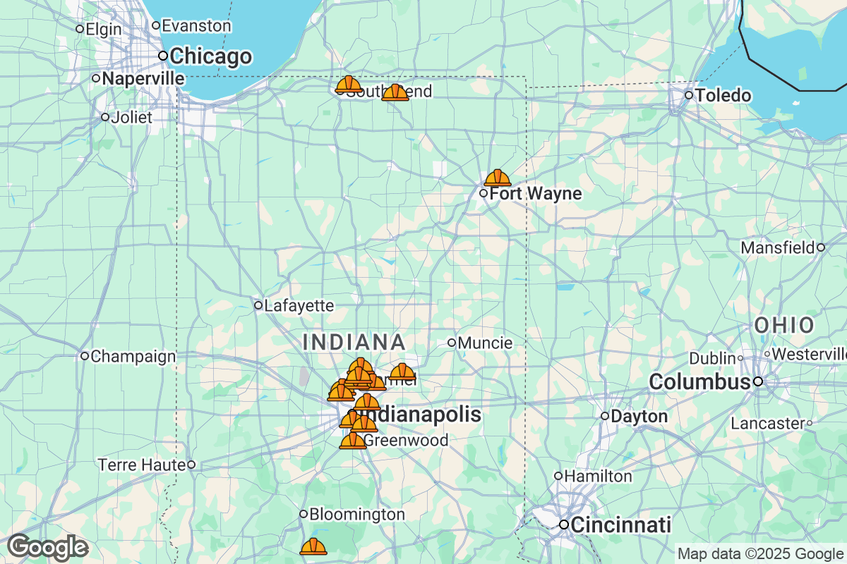 Map of Roofing Contractors in Indiana