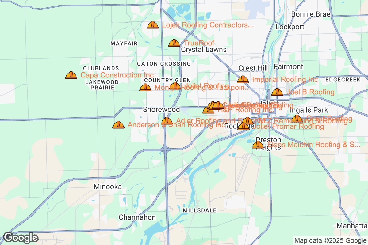 Map of Roofing Contractors in Joliet, Illinois