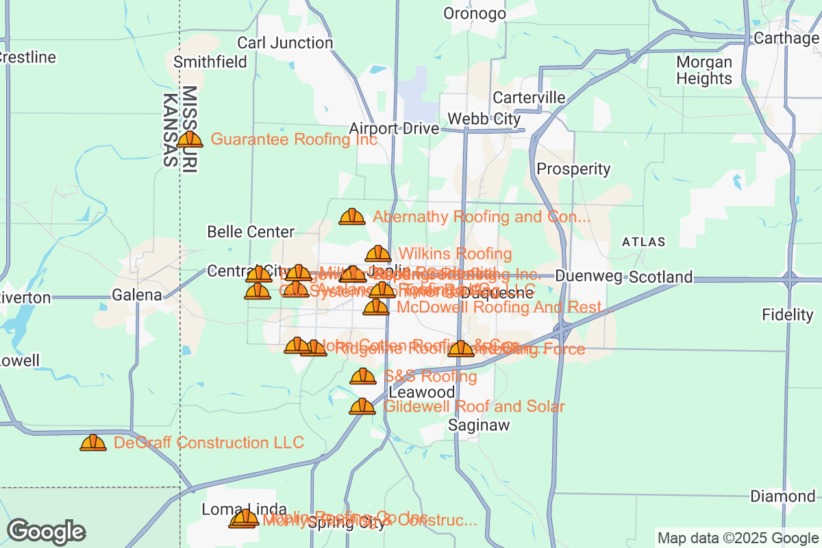 Map of Roofing Contractors in Joplin, Missouri