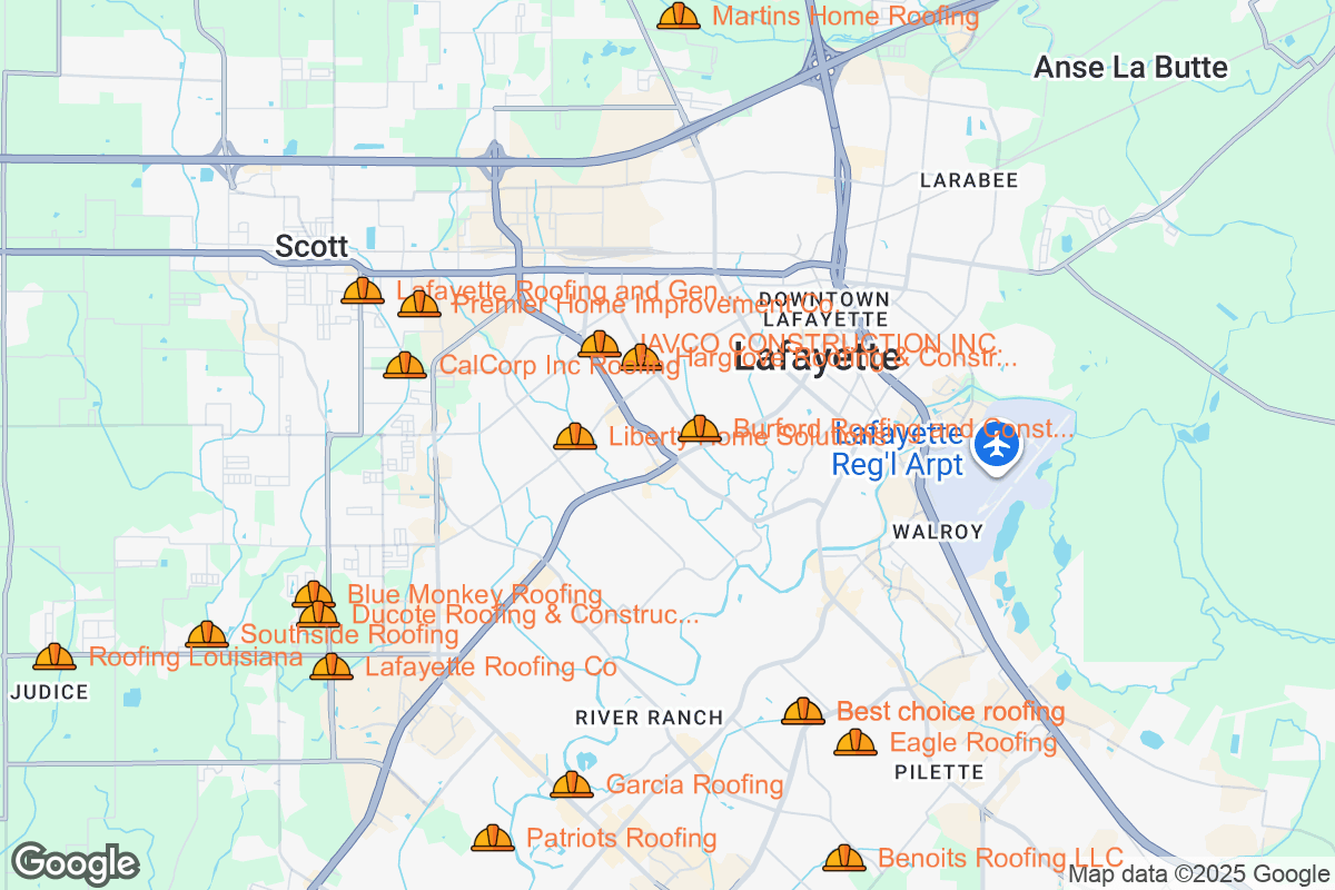 Map of Roofing Contractors in Lafayette, Louisiana