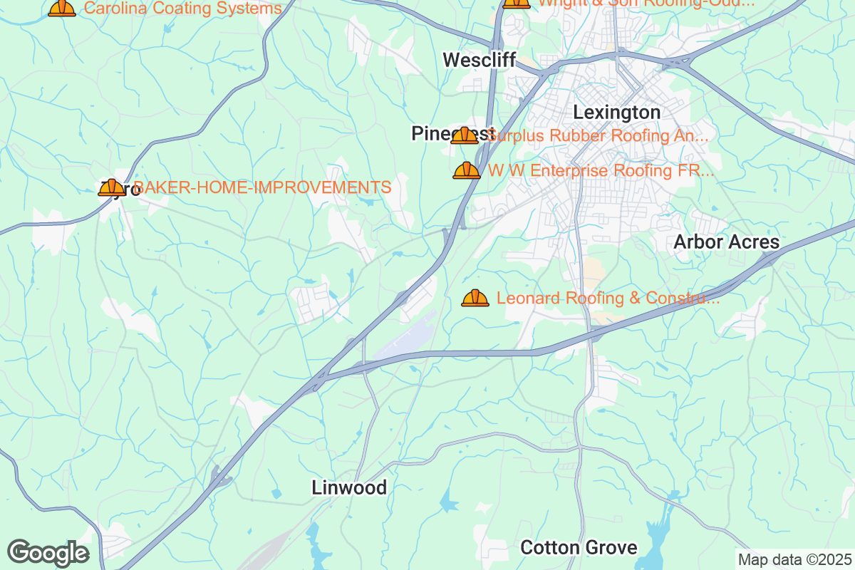 Map of Roofing Contractors in Lexington, North Carolina