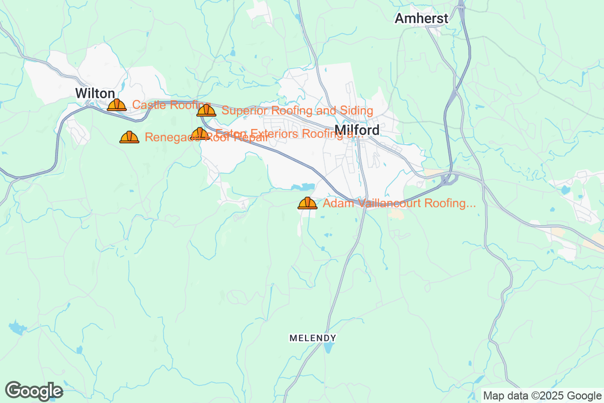 Map of Roofing Contractors in Milford, New Hampshire