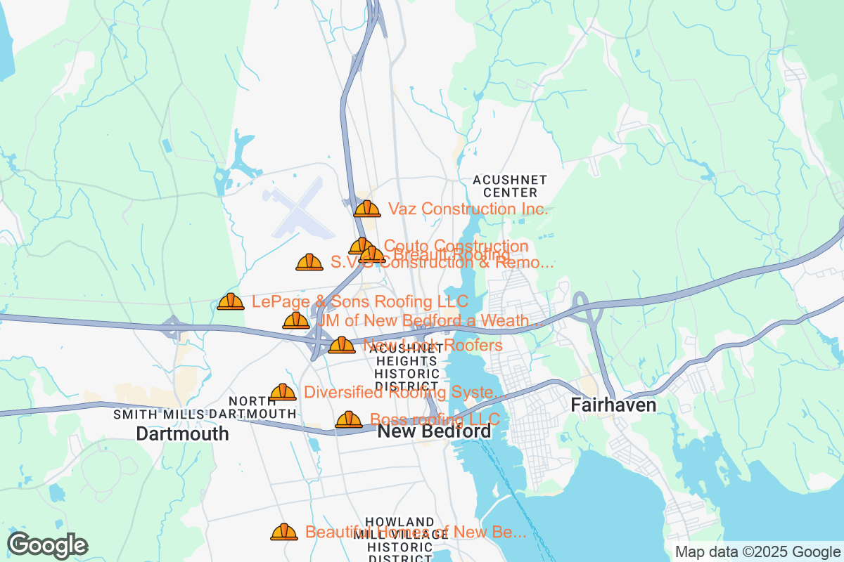 Map of Roofing Contractors in New Bedford, Massachusetts