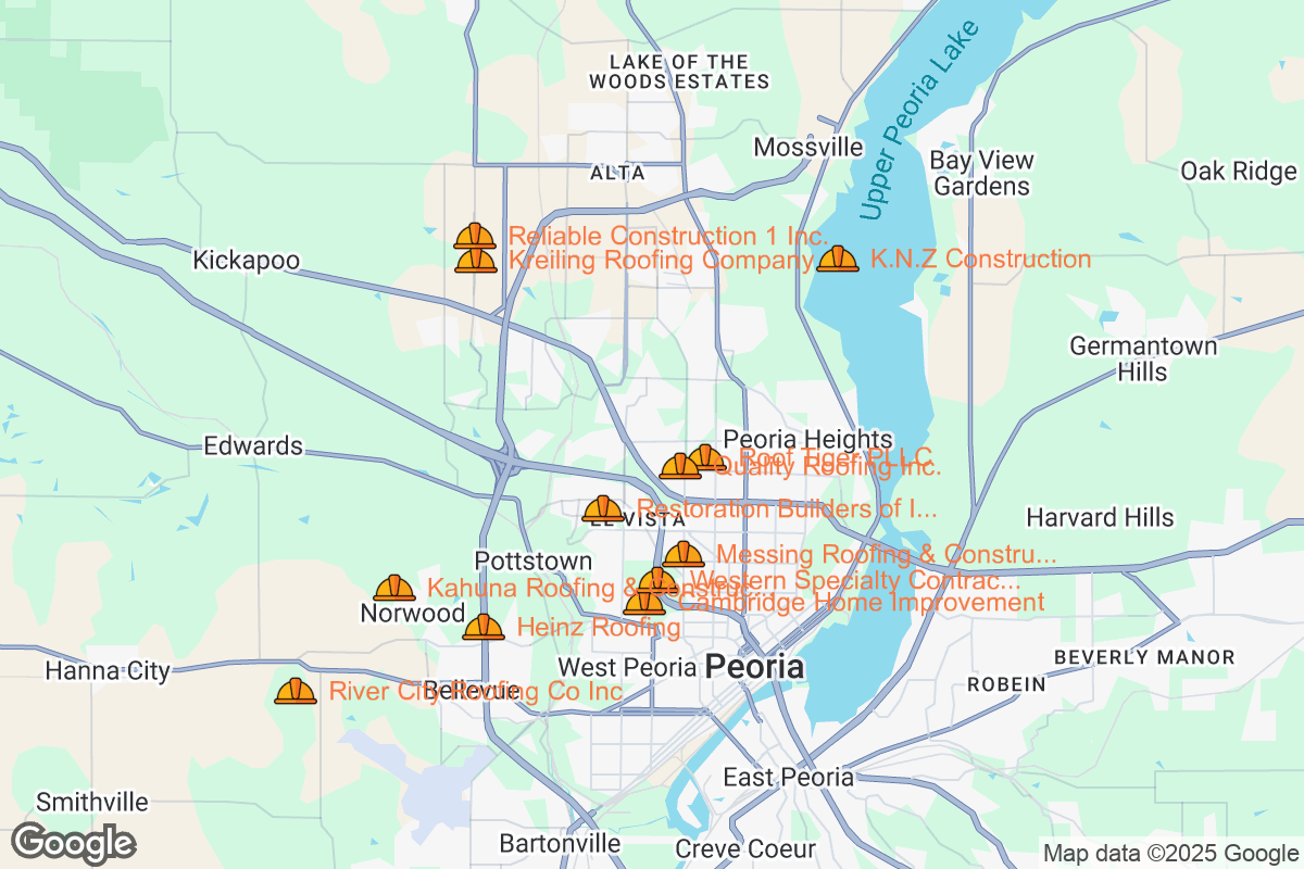 Map of Roofing Contractors in Peoria, Illinois