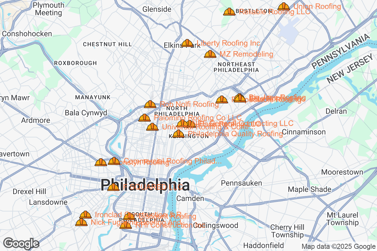 Map of Roofing Contractors in Philadelphia, Pennsylvania
