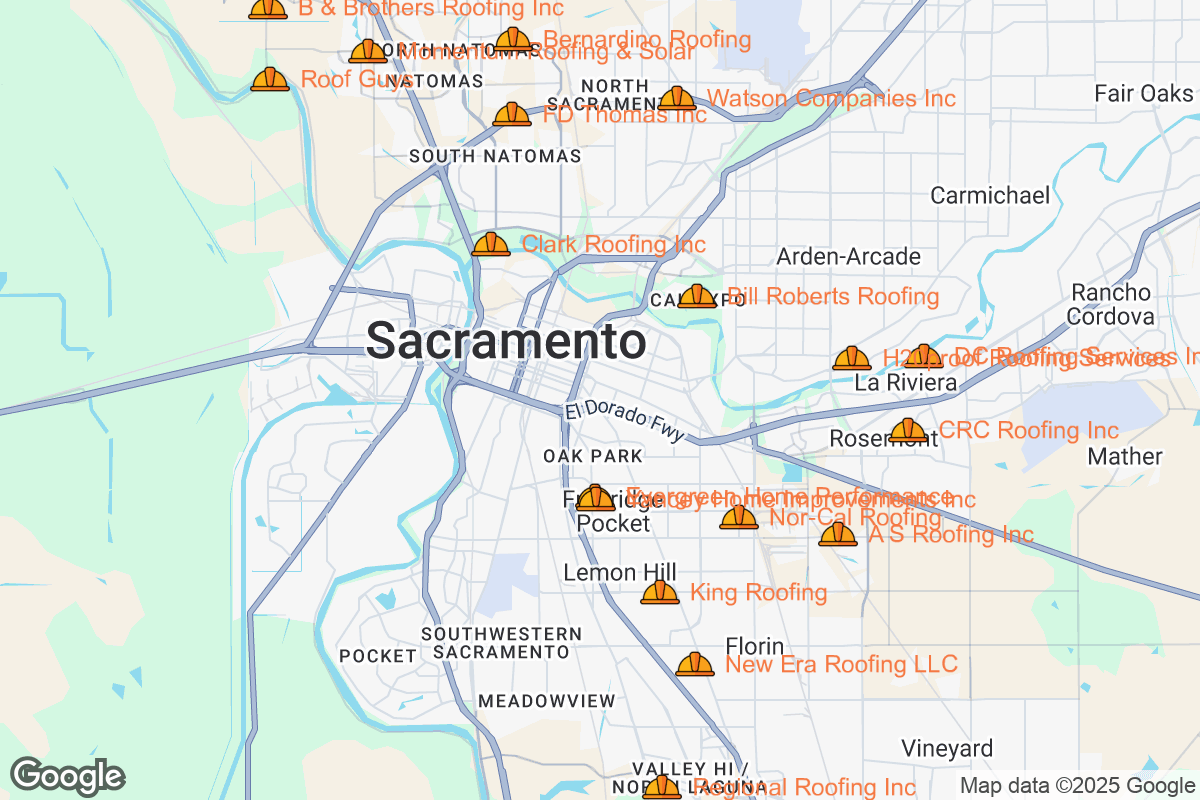 Map of Roofing Contractors in Sacramento, California