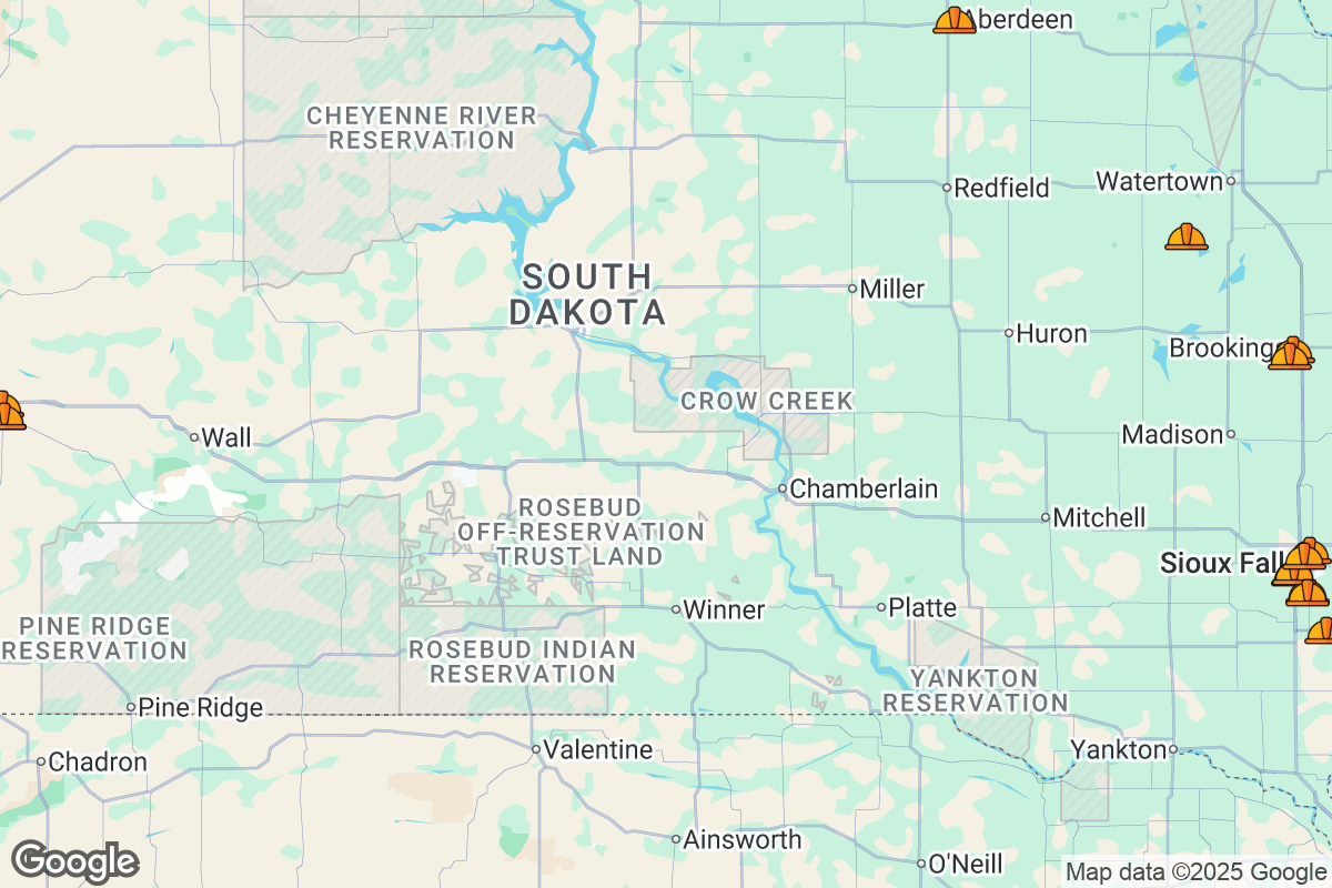 Map of Roofing Contractors in South Dakota