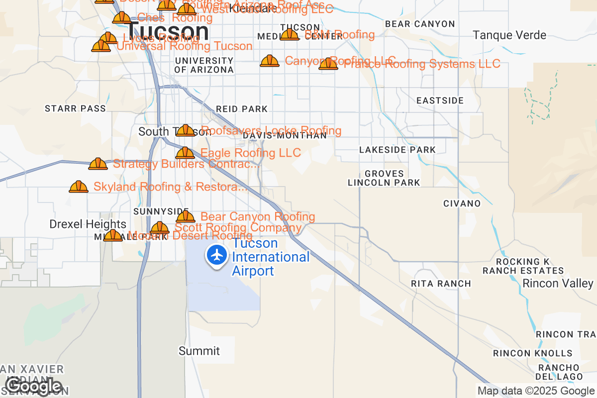 Map of Roofing Contractors in Tucson, Arizona