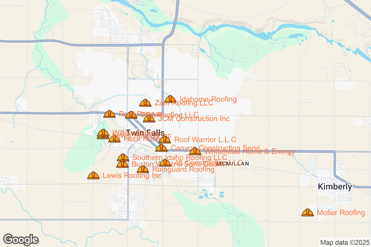 Map of Roofing Contractors in Twin Falls, Idaho
