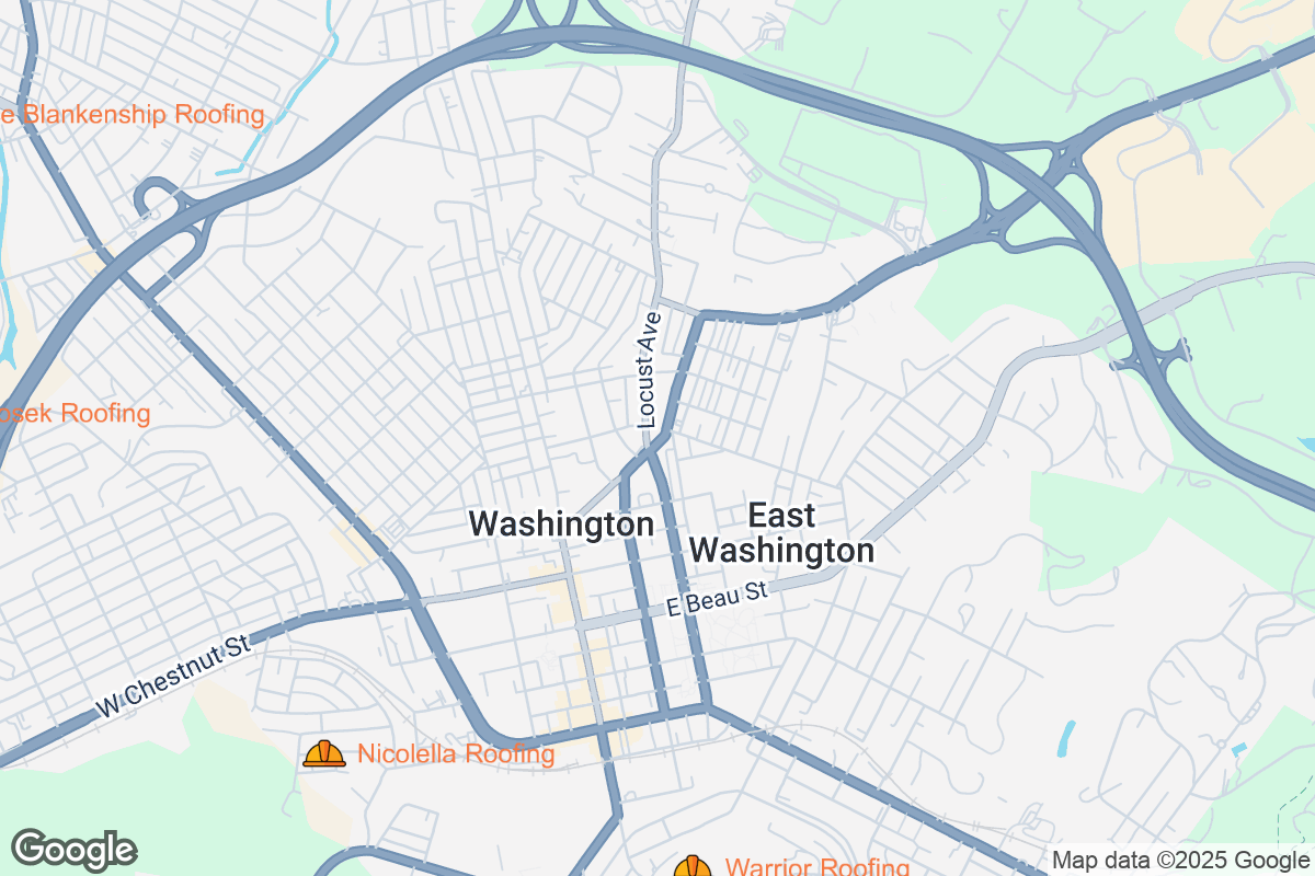 Map of Roofing Contractors in Washington, Pennsylvania