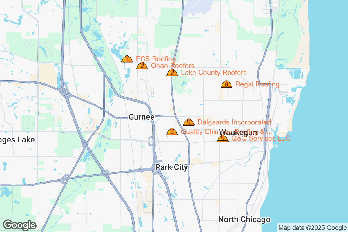 Map of Roofing Contractors in Waukegan, Illinois
