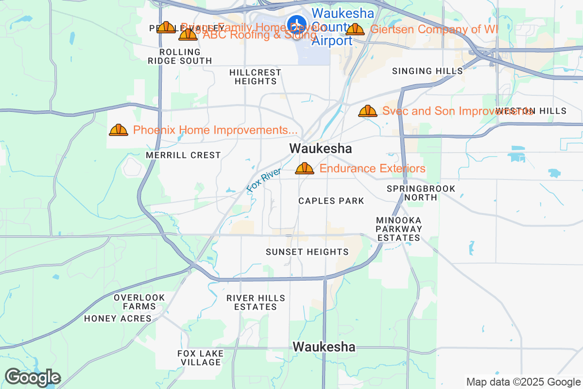 Map of Roofing Contractors in Waukesha, Wisconsin