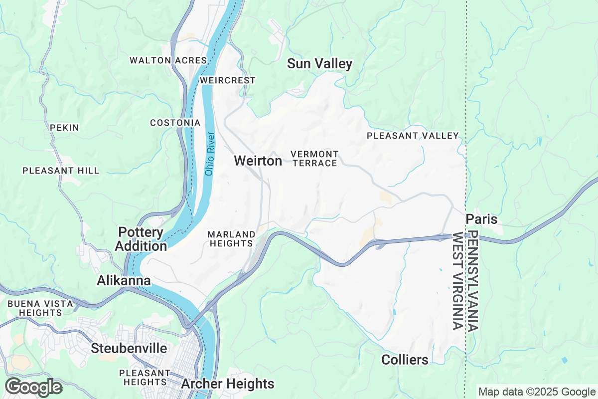 Map of Roofing Contractors in Weirton, West Virginia