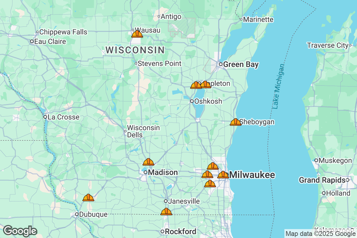 Map of Roofing Contractors in Wisconsin